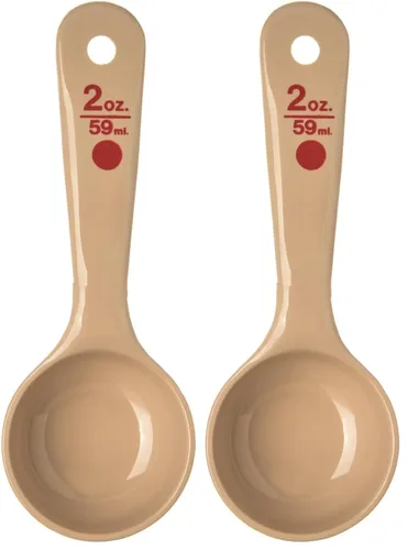 Carlisle FoodService Products Measure Miser - Cuchara medidora de plástico con mango corto, 2 onzas, color beige, 1 unidad (paquete de 2)