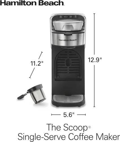 Miniatura 8 de Hamilton Beach The Scoop - Cafetera de una sola porción y cafetera de molido rápido para tazas de 8-14 onzas, se prepara en minutos, depósito