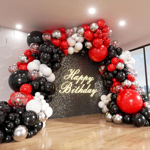 Miniatura 11 de Kit de arco de globos negros y dorados, ADOINBY 140 piezas de globos de látex confeti negros, blancos y dorados metálicos de 18, 12, 10 y 5