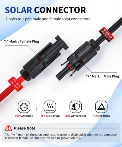 Miniatura 3 de ELECTOP Cable de extensión de conector de panel solar de 3.5 pies, conector de rama Y 2 en 1, adaptador paralelo de conectores de rama, divisor