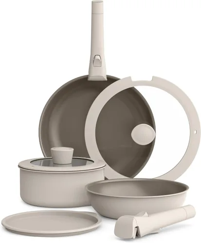 BELLA - Juego de 8 piezas de utensilios de cocina, menaje de cocina Fits-anywhere™ con revestimiento antiadherente EverGood™ de cerámica, mangos