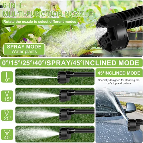 Miniatura 4 de KEPEAK Lavadora a presión inalámbrica, lavadora de energía portátil de 1450 PSI con boquilla 6 en 1, lavadora a presión de mano de 21 V con 2