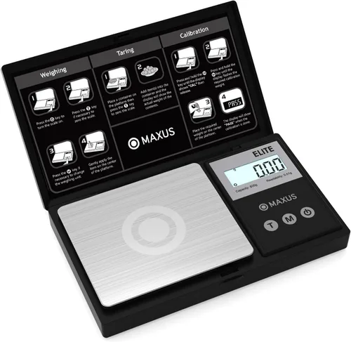 Miniatura 8 de MAXUS - Báscula de bolsillo digital de gramos 500 g x 0,01 g de alta precisión con bandeja, pesa alimentos pequeños, joyas, onzas, granos, pantalla