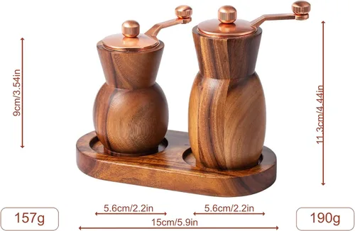 Miniatura 9 de Molinillo de pimienta, molinillo de sal y pimienta con soporte, salero y pimentero de madera, molinillo de especias manual recargable