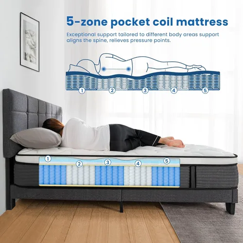 Miniatura 4 de Colchón King, Colchón Híbrido de 12 Pulgadas con Pillow Top en una Caja de Firmeza Media Sin Fibra de Vidrio, Espuma Viscoelástica Suave