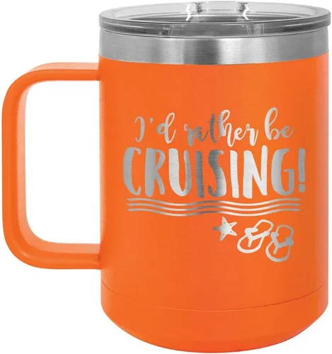 Miniatura 6 de I'D RATHER BE CRUISING Amarillo Taza de café de 15 oz con tapa deslizante Taza de café de viaje con aislamiento Ideas de regalos de cumpleaños