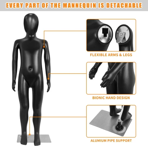 Miniatura 3 de Maniquí infantil, maniquíes para niños de cuerpo completo de 43.3 pulgadas, maniquíes de forma de vestido negro para niños, exhibición realista