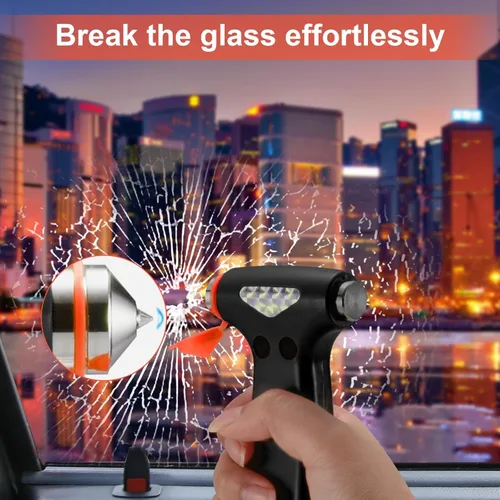 Miniatura 5 de THINKWORK Martillo de seguridad para automóvil, herramienta de escape de emergencia 3 en 1 con rompedor de ventana de un segundo y cortador de Negro
