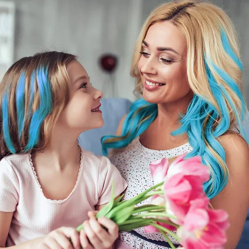 Miniatura 6 de Kyerivs 24 Extensiones de Cabello Azul de 20 Pulgadas con Pinza Arcoíris, Extensiones Sintéticas Lacias para Niñas, Accesorios de Cabello Coloridos