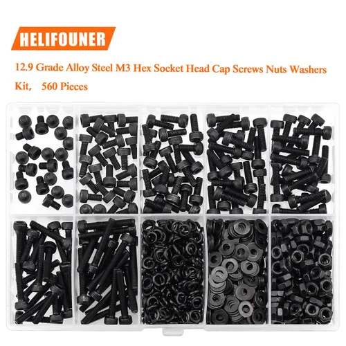 Miniatura 4 de HELIFOUNER 560 piezas M3 x 0.157 in, 0.236 in, 0.315 in, 0.394 in, 0.472 in, 0.630 in, 0.787 in, cabeza hexagonal, tornillos, arandelas, tuercas