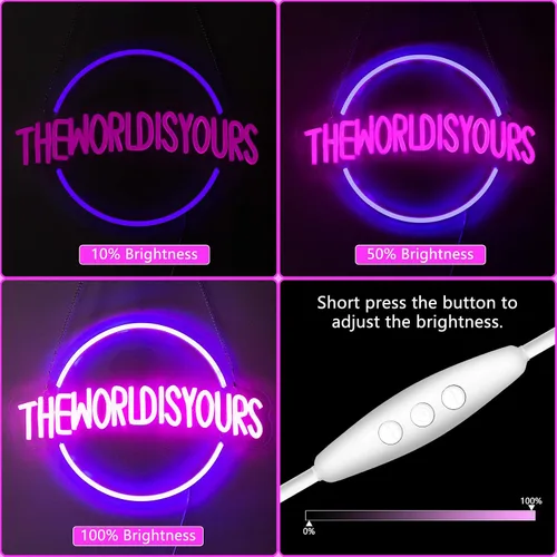 Miniatura 3 de Letrero de neón de The World Is Yours, letreros de neón para decoración de pared, letreros LED azules regulables de neón para dormitorio, letreros