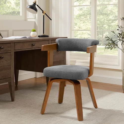 Miniatura 12 de Art Leon Silla de oficina sin ruedas, moderna de mediados de siglo, silla de escritorio tapizada de tela sin ruedas, silla con brazo decorativo