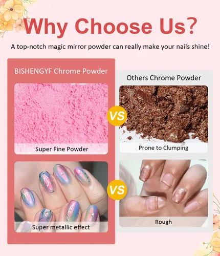 Miniatura 7 de Polvo para Uñas Cromado BISHENGYF -【Efecto de Hadas】Polvo Cromado Dorado para Uñas Aurora Sirena Perla Blanca Rosa Cromado para Uñas, Pigmento