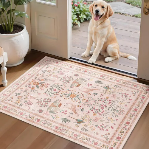 Miniatura 46 de Alfombra de área de 5 x 7 pies para sala de estar, alfombra verde boho antideslizante lavable, alfombra vintage de pelo bajo, alfombra grande