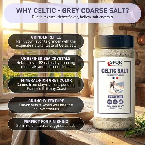 Miniatura 4 de Sal marina mineral sin refinar de grano grueso gris celta cosechada a mano en Francia XL 13oz. Botella por SPQR Seasonings