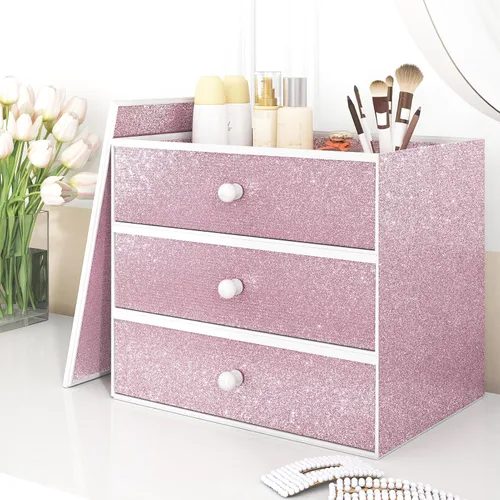 Miniatura 3 de WESTICK Papel tapiz rosa con purpurina para pegar y despegar, papel de contacto con purpurina rosa para armarios y cajones, papel tapiz removible