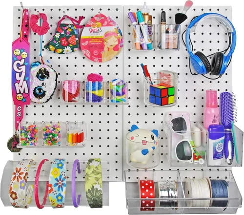 Miniatura 8 de Azar Displays 900944-BLU - Kit organizador de pared multiusos de 24 piezas con dos paneles y surtido de accesorios: ganchos, compartimento divisor