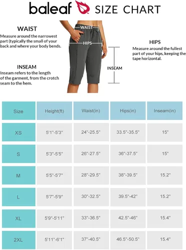 Miniatura 7 de BALEAF Pantalones cortos de 15 pulgadas de largo para mujer, pantalones cortos capri por debajo de la rodilla, ligeros, de secado rápido, cintura