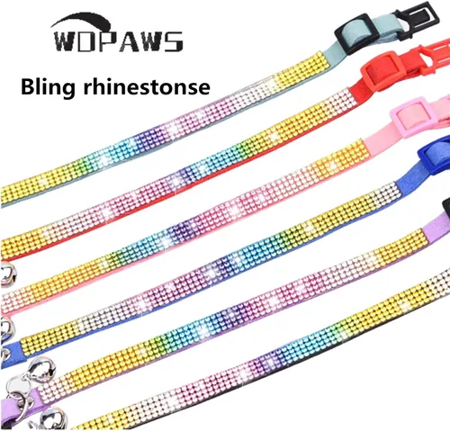 Miniatura 3 de Collar de gato Breakaway Bling Diamond Rhinestone con campana ajustable para gatos y gatitos niña niño (rosa)