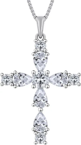 Miniatura 81 de YL Collar de cruz de plata de ley 925 con colgante de piedra natal religiosa para mujer