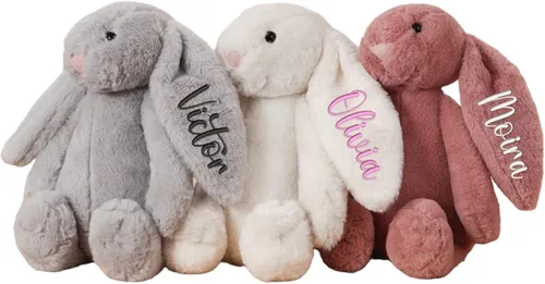 Dyoart Conejo de Pascua Personalizado, Conejo Bordado con Nombre Personalizado, Conejo Esponjoso con Orejas Largas, Juguetes de Conejo de Peluche,