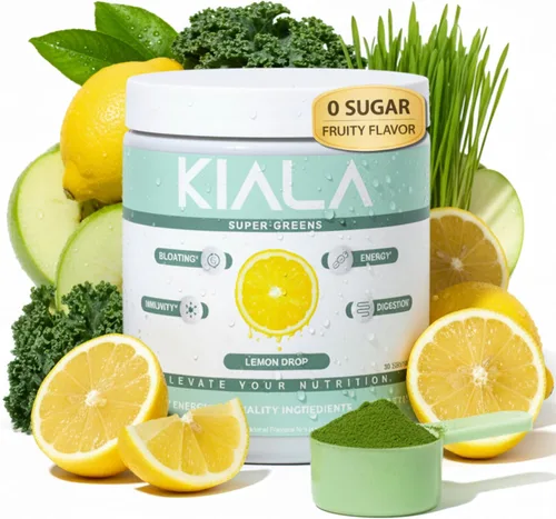 Kiala Nutrition Super Greens, Polvo de vegetales orgánicos con espirulina y clorella para la digestión, salud intestinal, inmunidad, energía, sin