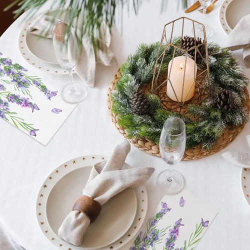 Miniatura 3 de Geyoga 200 servilletas de lavanda de 2 capas de flores de lavanda moradas, toallas de mano desechables, servilletas de papel decorativas para baño