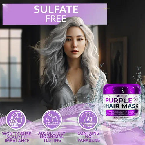 Miniatura 5 de Mascarilla capilar morada – Acondicionador profundo y tóner para cabello rubio y cobrizo – Reparación hidratante y tratamiento después de la lejía