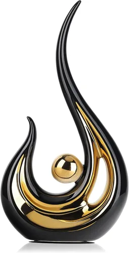 LCCCK Estatuas abstractas de oro negro para decoración del hogar, acento moderno de escultura de cerámica, estatuas decorativas para sala de estar,