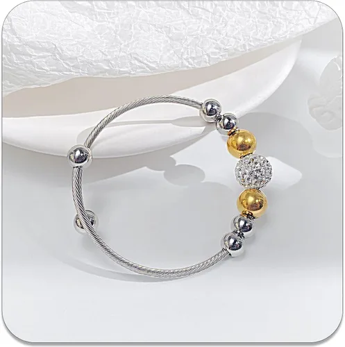 Miniatura 4 de PEAS Pulsera ajustable de cuentas de acero inoxidable, Sin gemas.