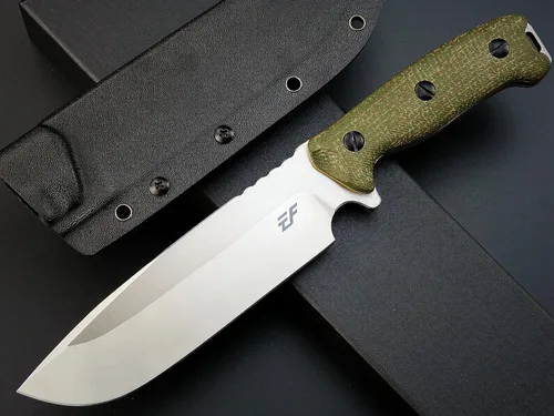 Miniatura 2 de Eafengrow EF143 Cuchillo de hoja fija con hoja de acero AUS-10, mango de Micarta, tanga completa, herramienta EDC, cuchillo recto para trabajo, Verde