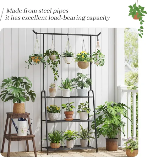 Miniatura 2 de Kitsanery Soporte para plantas para interiores y exteriores, soportes de metal para múltiples plantas, estante colgante de 3 niveles de alto, Negro