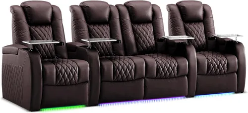 Miniatura 25 de Weilianda Asientos de Cine en Casa de Cuero de Grano Superior Silla Reclinable con Reposacabezas Eléctrico y Reclinación Asientos de Película Sofá