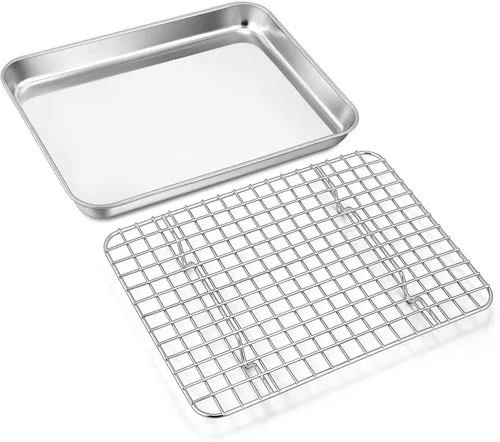 Joyfair - Bandeja para hornear de 9 pulgadas con estante de enfriamiento, bandejas para horno tostador de acero inoxidable con rejillas de rejilla,