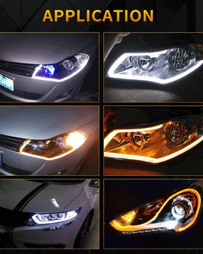 Miniatura 5 de Qasim - Tira de luces LED para intermitentes secuenciales de coche, 60 cm, 24 pulgadas, luz diurna DRL, faros LED blancos/ámbar, 12V - 1 par