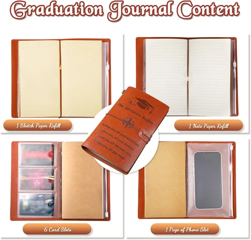 Miniatura 3 de Fainne Regalos de graduación, diario de cuero 2026, regalo de graduación para ella y él, 136 páginas, diario The Adventure Begins College Grad