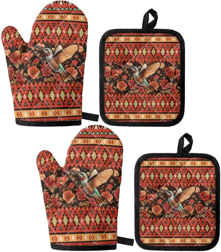 Miniatura 27 de UNICEU Juego de 4 manoplas de horno personalizadas y soportes para ollas, decoración de cocina, guantes protectores personalizados para hornear