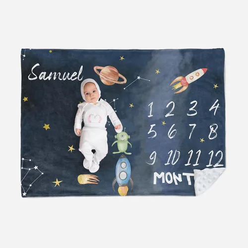 Miniatura 9 de Manta de hito mensual personalizada para bebé, nombre personalizado con fondo de fotografía de diseño de ganado de las tierras altas, manta de felpa