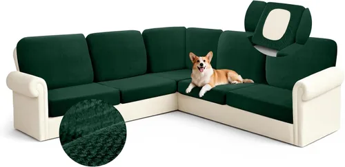 Miniatura 13 de Arfntevss - Fundas para sofá modular en forma de L de 5 asientos, fundas elásticas ajustadas para cojín de sofá de esquina para perros, protector