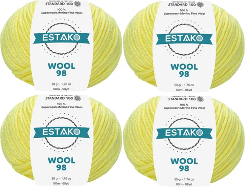 Miniatura 23 de Estako Lana 98 100% Lana Merina Superwash Lana Media Lana Lana Suave Tejido y Crochet Hilo 1.76 oz (50gr) 98 yds (295.3 ft) (6147 - Off White)
