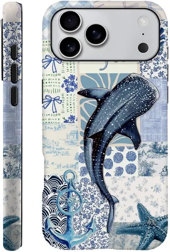 Miniatura 63 de DAIZAG Funda compatible con iPhone 13, funda duradera de protección contra golpes para niñas y mujeres, tema de retazos azul océano Tema