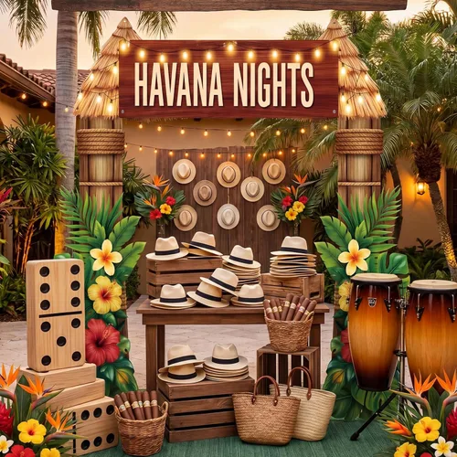 Miniatura 5 de Peryiter 3 piezas de decoración de fiesta temática de noche de La Habana, cartel de bienvenida para porche con cinta para campamento de verano
