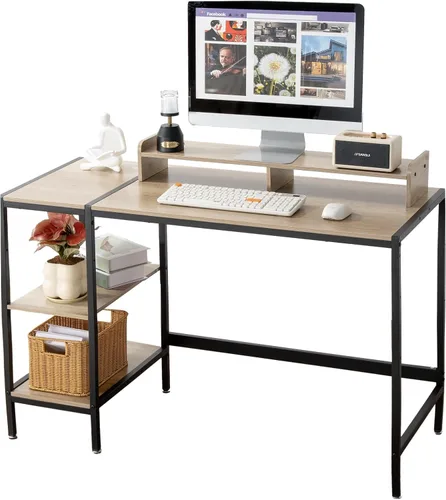 Miniatura 14 de MINOSYS Escritorio para computadora de 55 pulgadas con estante de almacenamiento - Rosa, ideal para dormitorios, espacios pequeños y oficinas