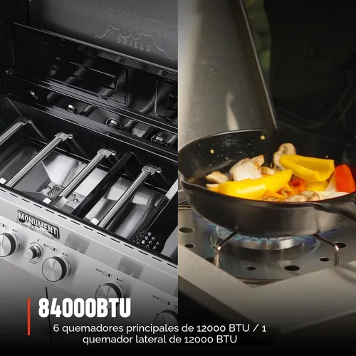 Miniatura 10 de Monument Grills Denali Series - Parrilla inteligente convertible de gas natural 6+1, 6 quemadores y 1 quemador lateral de acero inoxidable Denali