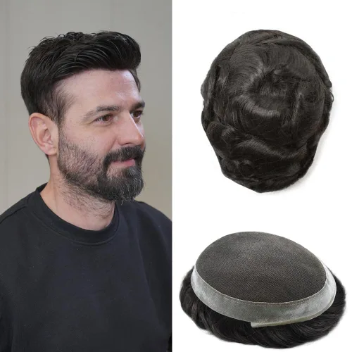 Miniatura 47 de Sistema de reemplazo de cabello de encaje francés para hombre, piezas de cabello de aspecto natural, color negro, marrón, rubio, gris, protesis