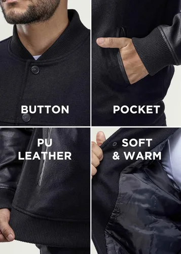 Miniatura 5 de X RAY Chaqueta Varsity para hombre, chaquetas casuales de béisbol Letterman para hombre Negro/Negro - 83006