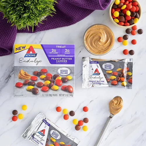 Miniatura 8 de Atkins Endulge Treat, caramelos de mantequilla de maní, 2g de carbohidratos netos, 2g de azúcar, relleno cremoso de mantequilla de maní, bajo