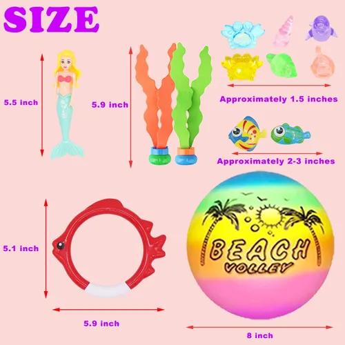 Miniatura 4 de 18 piezas de juguetes de buceo para piscina para niños de 3 a 12 años con bolsa de almacenamiento, juegos de piscina de verano, juguetes de sirena
