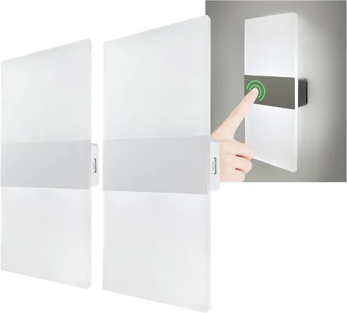 Miniatura 12 de Modernos apliques de pared, 2 lámparas de pared LED acrílicas para sala de estar, dormitorio, pasillo, funciona con pilas USB recargable, luz