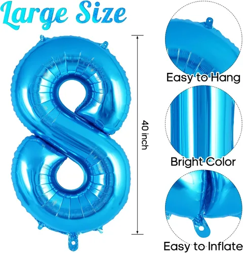 Miniatura 3 de Globo azul con número 8 de 40 pulgadas, globos grandes de helio de lámina con número, globos gigantes de Mylar número 8 para suministros